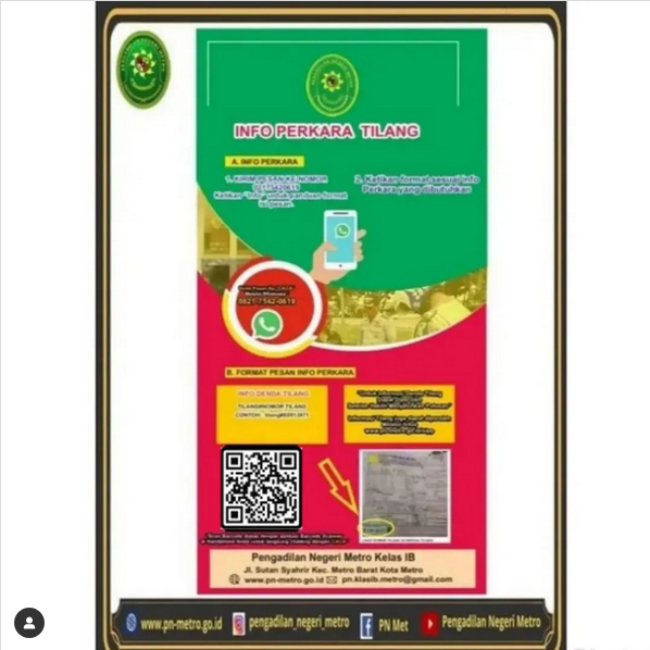 Screenshot 2022 05 27 at 13 07 12 Pengadilan Negeri Metro on Instagram Informasi Perkara Tilang Tanggal 27 Mei 2022. dapat di lakukan denga cara scan barcode atau dengan klik link berikut ini 