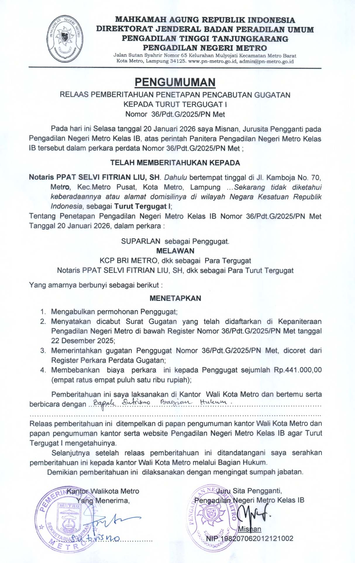 relaas panggilan no 36.Pdt.G.2025