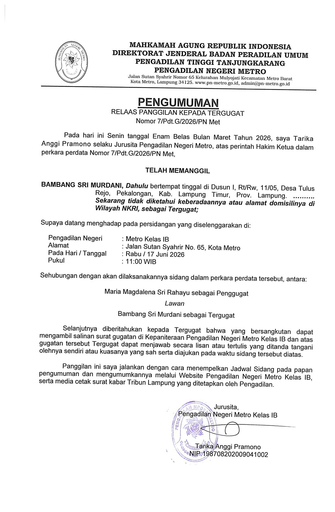relaaspanggilanperdata nomor7pdtg2026 page 0001